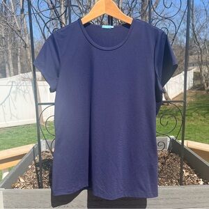J. McLaughlin Signature Cap Sleeve Navy Blue Catalina Cloth Stretch T-Shirt Sz L